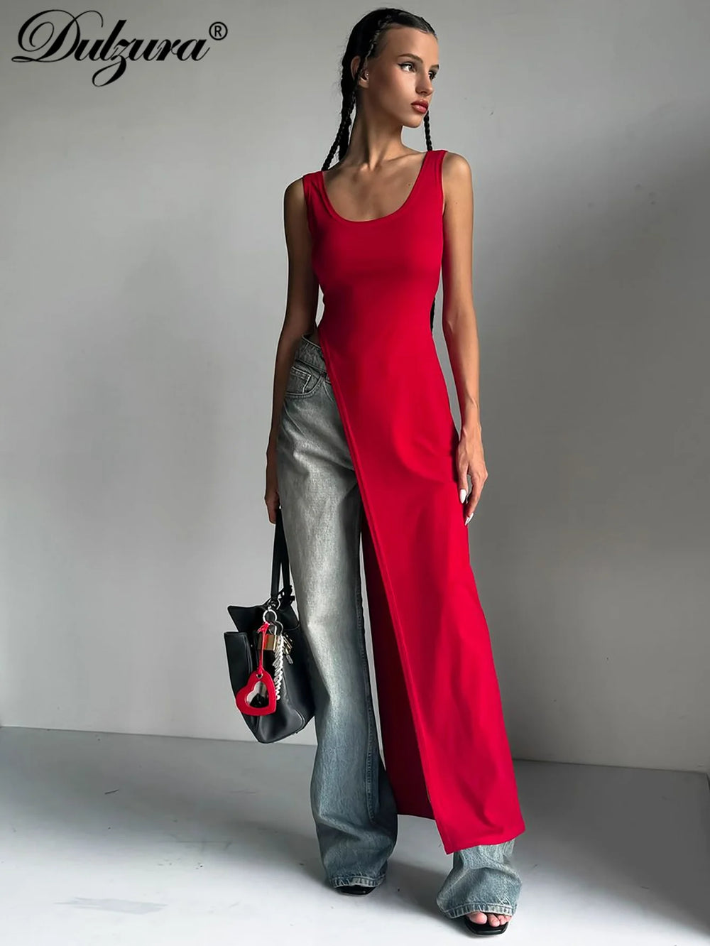 Dulzura 2024 Sexy Sleeveless Side High Split Dress Solid Backless