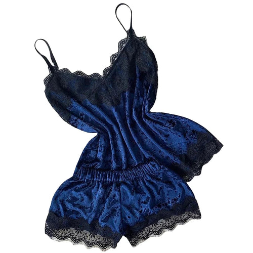 Sexy Lingerie Women Sleep Wear Camisole Bow Shorts V-Neck Tops Velvet
