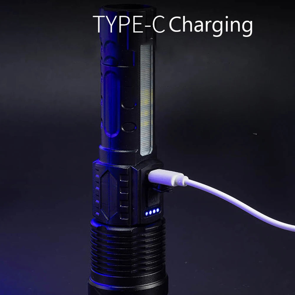 High Power LED Flashlight USB Rechargeable Torch Strong Light Flashlight Long Range Tactical Zoom Lamp Outdoor Camping Lantern