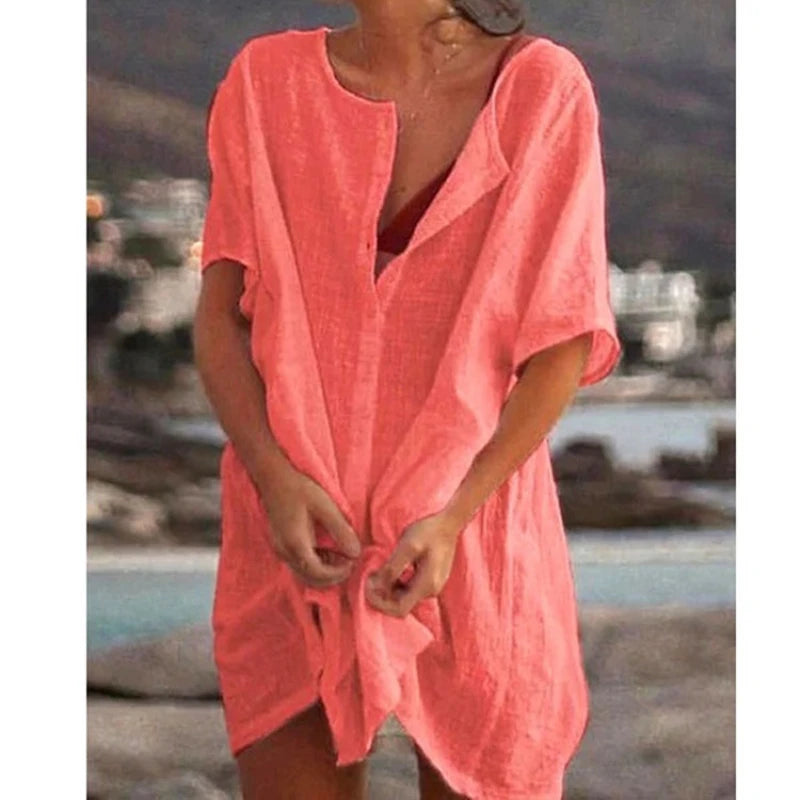 Cotton Women's Vintage Sexy Dress White Oversize Casual Beach Mini