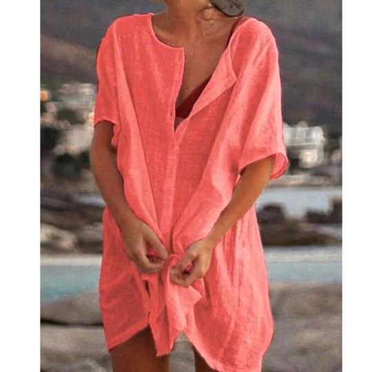 Cotton Women's Vintage Sexy Dress White Oversize Casual Beach Mini