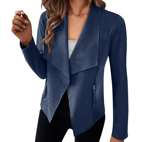 Women's Suit Jacket Solid Suede Lapel Zipper Pocket Office Commuting