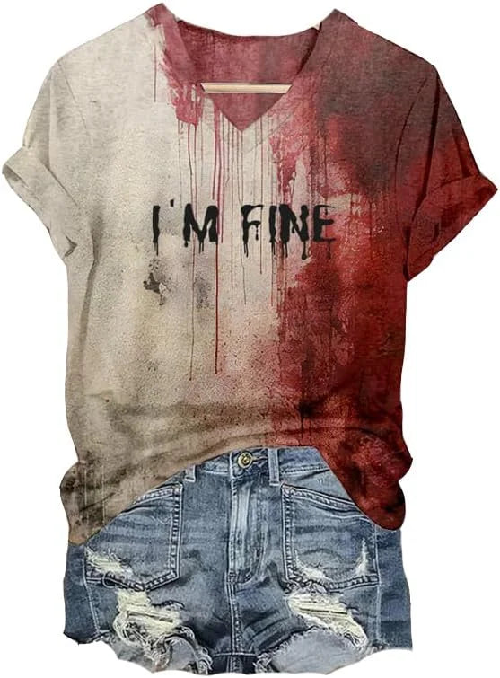I'M Fine Bloody Shirt Problem Solved T Shirt Women Funny Halloween