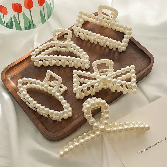 5Piece Elegant Faux Pearl Hair Claw Set Versatile Clips for All Hair