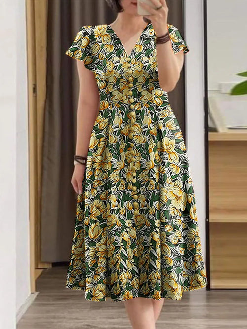 ZANZEA Elegant Women Floral Print Midi Dress Summer 2025 Casual