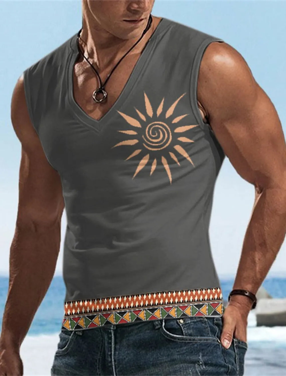 Men's Tank Top Sleeveless T-Shirt Pattern Print Summer Sports Running