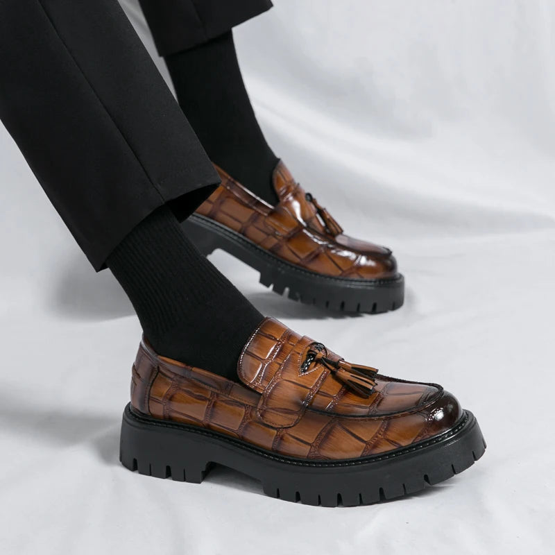 Business Tassel Loafers Shoes Slip on Casual Thick Bottom Leather Black Dress Party Shoes Boat Loafers For Man Fashion Moccasins