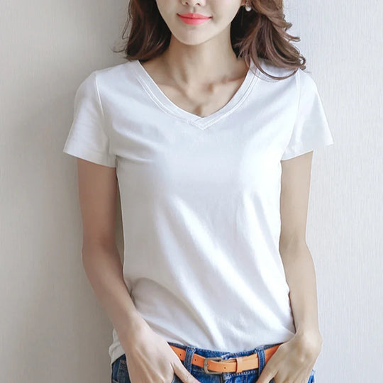 Women's Basic Tees Solid Color Plain Top Breathable Short Sleeve Round