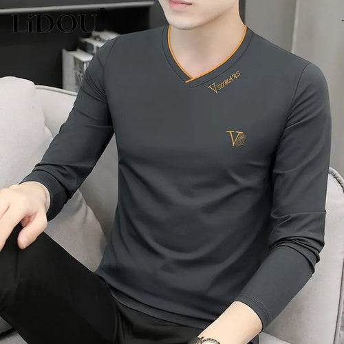 Korean Fashion Elegant Autumn T-shirt Men Loose Casual Sports Chic