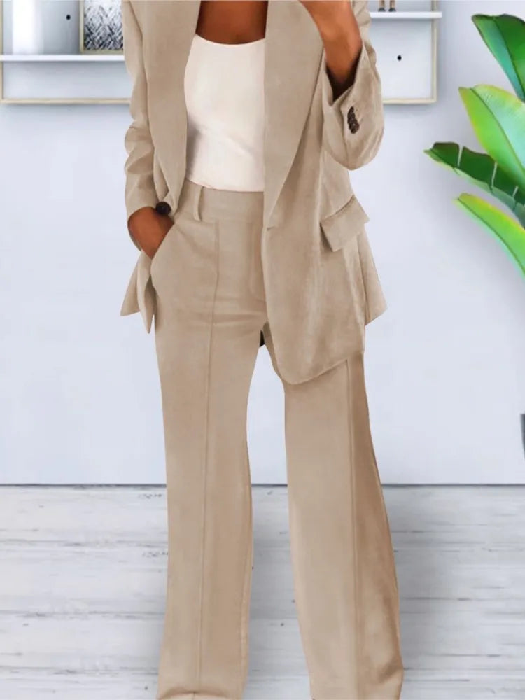 Autumn Winter Solid Color Blazer Women Long Sleeve Suit Simple Casual