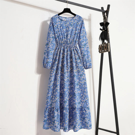 Spring Summer Women Maxi Dresses Casual Full Sleeve Floral Printed