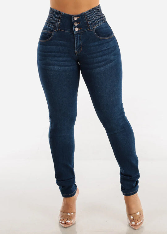 Jeans Pencil Pants Women 2025 Skinny Trousers High Waist Strecth Washed Distressed Pockets Buttons Vintage Denims Streetwear