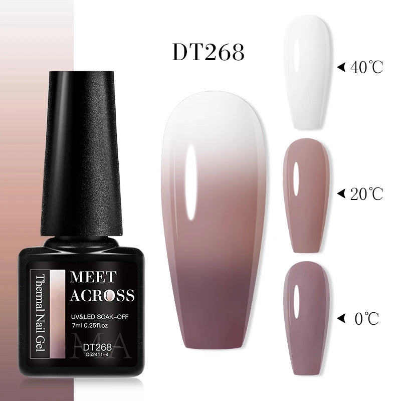 MEET ACROSS 7ml Thermal Gel Nail Polish Manicure 3 Layers Temperature Changing UV Gel Semi Permanent Soak Off Varnish Nail Art