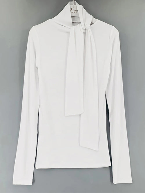 Solid Basic Long Sleeve Womens Tshirt Casual Black White Slim Fashion
