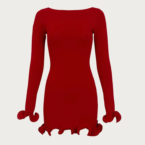 TARUXY Autumn New Knitted Mini Dress For Women Fungus Contrast Color
