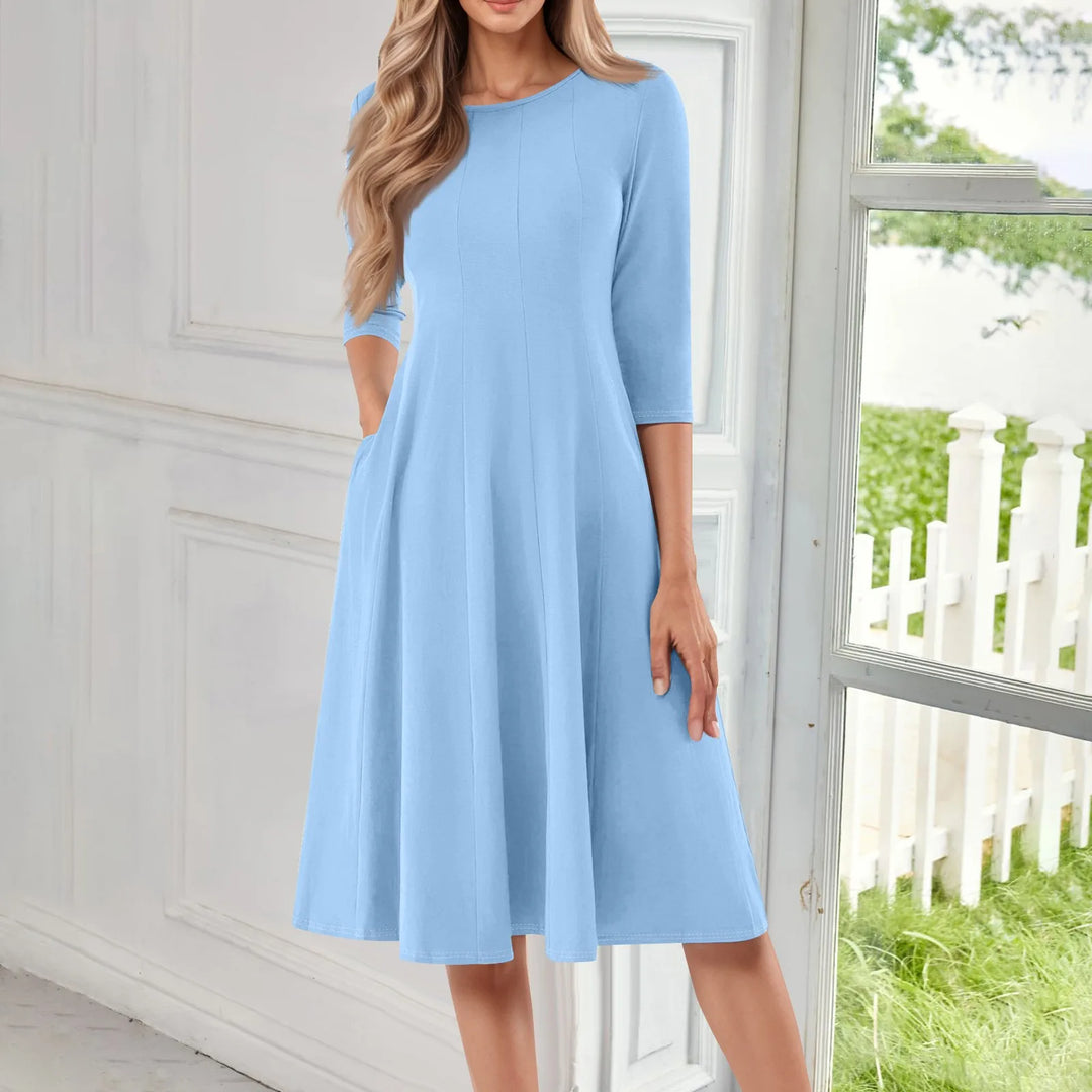 Long Sleeve T Shirt Dresses For Women Pockets Casual Loose Swing Dress Woman Casual Solid Color O-neck Long Sleeves Dress Robe