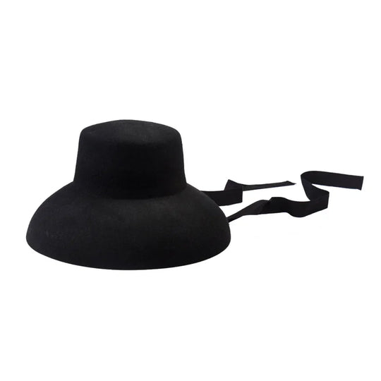 Vintage Elegant Autumn Winter Wool Felt Fedora Hat for Women Flat Top Wide Downturned Brim Hat with Tie Band Church Hat