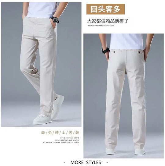 Top Quality 100% Cotton New Brand Casual Fashion Business Long Pants Straight High Waist Regular Fit Trousers Men's Clothing