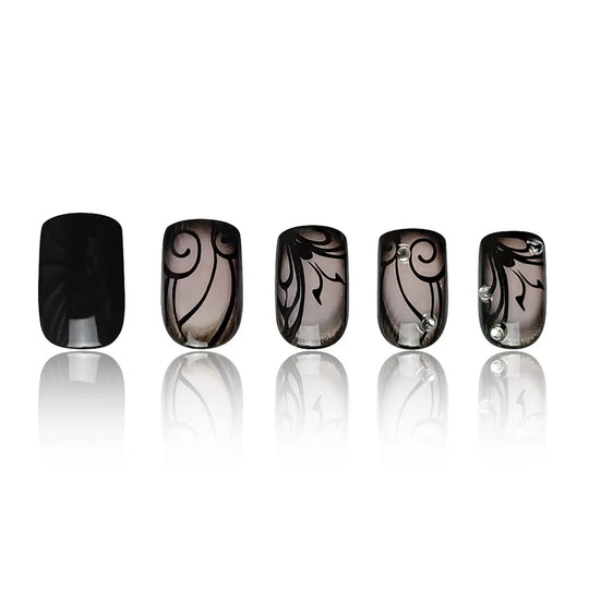 24pcs/set short saure fake nails for Spring summer season french style flowers butterfly design press on false nail art tips