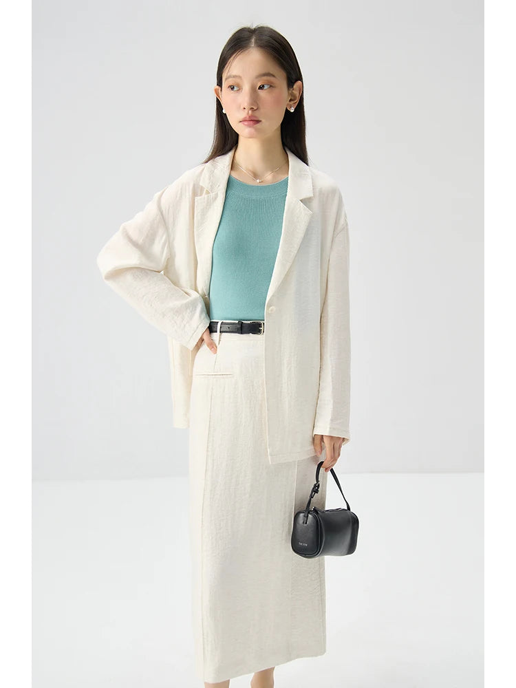 ZIQIAO Linen Solid White Cleanfit Women Suit 2024 Summer New Design