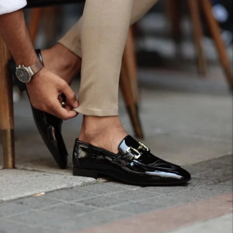 Men Loafers Pu Shinning Leather Slip-On Round Toe Dress Shoes Spring Autumn Handmade Men's Casual Shoes for Business Plus Size