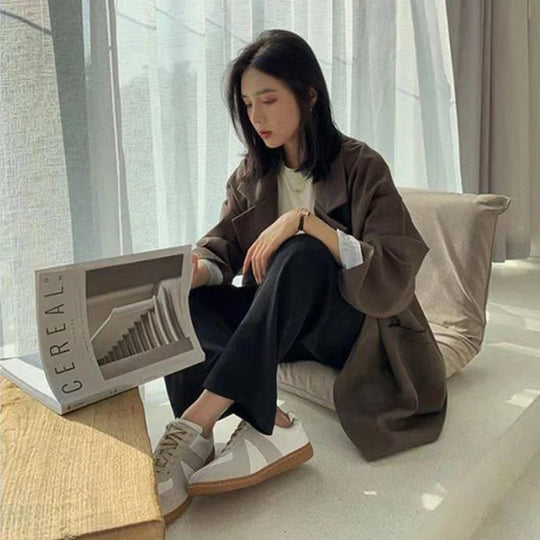 Vintage Blazers Women Elegant Solid Loose Coat Spring Fall Casual