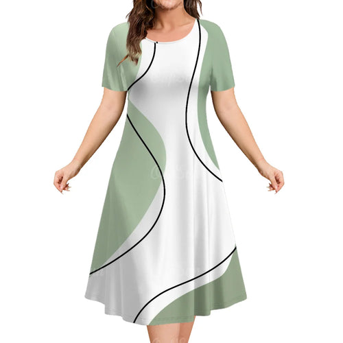 Woman Clothing Women‘S Short Sleeve Dress Loose Dresses 3d Streaks