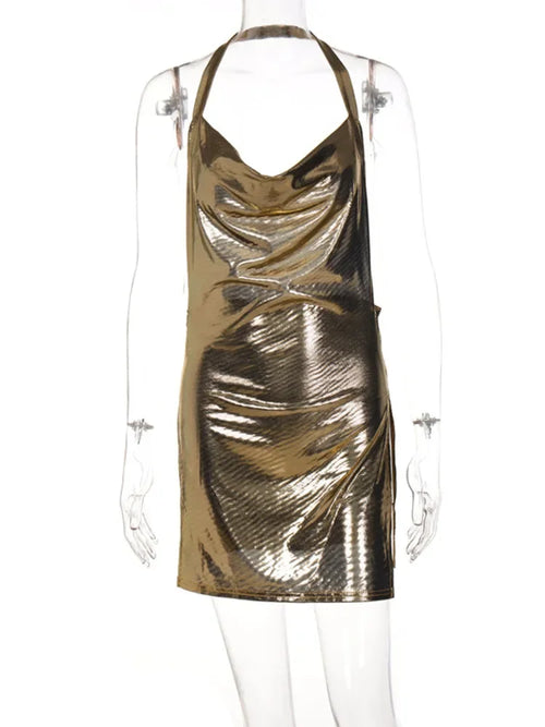 Bright Silk Bodycon Dress For Women Y2k Clothes Swinging Collar Sexi