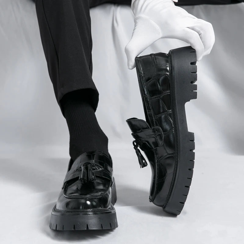 Business Tassel Loafers Shoes Slip on Casual Thick Bottom Leather Black Dress Party Shoes Boat Loafers For Man Fashion Moccasins