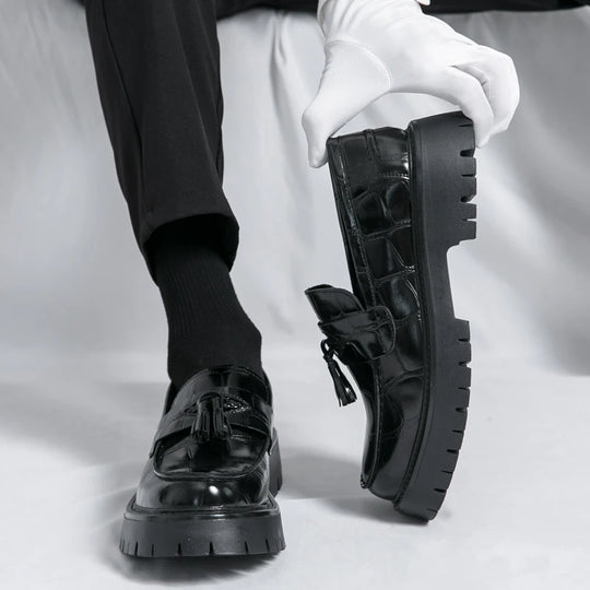 Business Tassel Loafers Shoes Slip on Casual Thick Bottom Leather Black Dress Party Shoes Boat Loafers For Man Fashion Moccasins