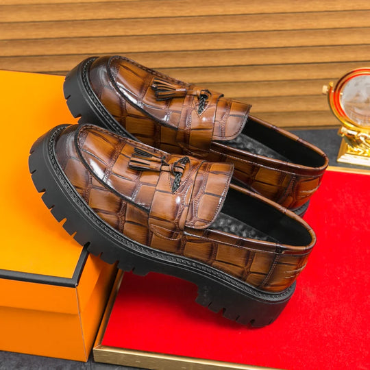 Business Tassel Loafers Shoes Slip on Casual Thick Bottom Leather Black Dress Party Shoes Boat Loafers For Man Fashion Moccasins