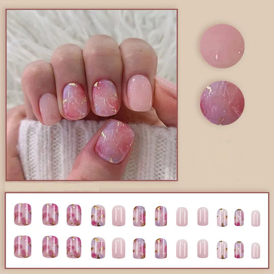 24pcs/set short saure fake nails for Spring summer season french style flowers butterfly design press on false nail art tips