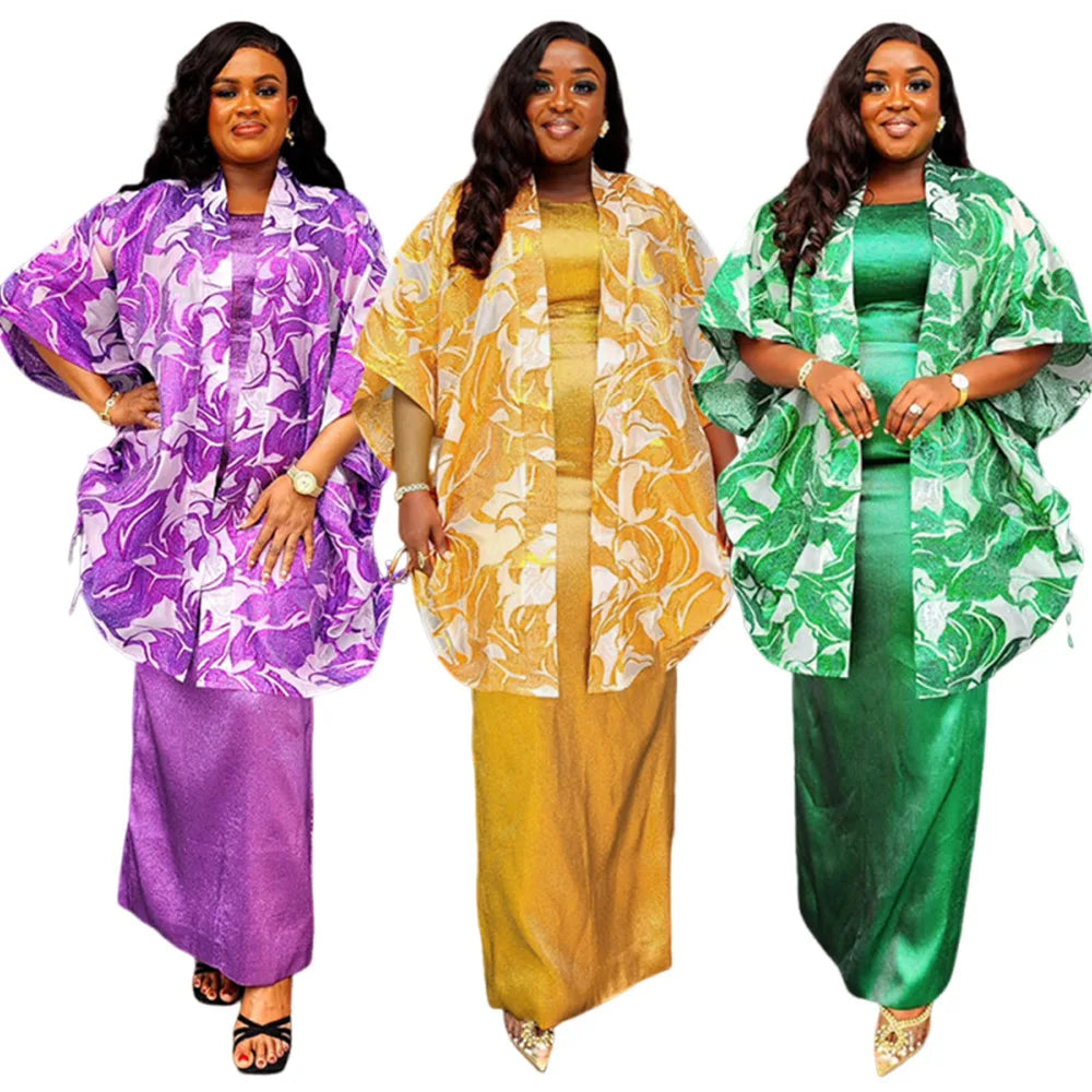 African Clothes for Women 2 PCS Sets Dress and Coat Suits Dashiki Ankara Turkey Wedding Party Dresses Kaftan Bubu Gown Plus Size