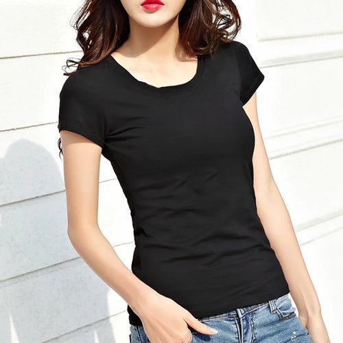 Women's Basic Tees Solid Color Plain Top Breathable Short Sleeve Round