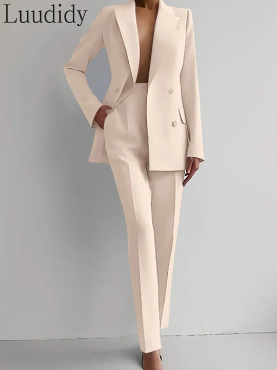 Two Piece Suit Women's Blazer Suit Office Lady Long Sleeve Blazer and