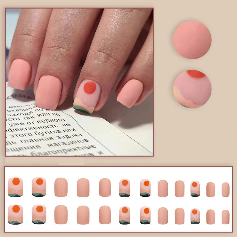 24pcs/set short saure fake nails for Spring summer season french style flowers butterfly design press on false nail art tips