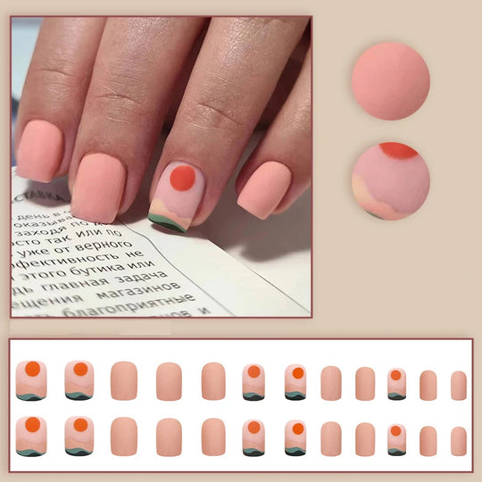 24pcs/set short saure fake nails for Spring summer season french style flowers butterfly design press on false nail art tips