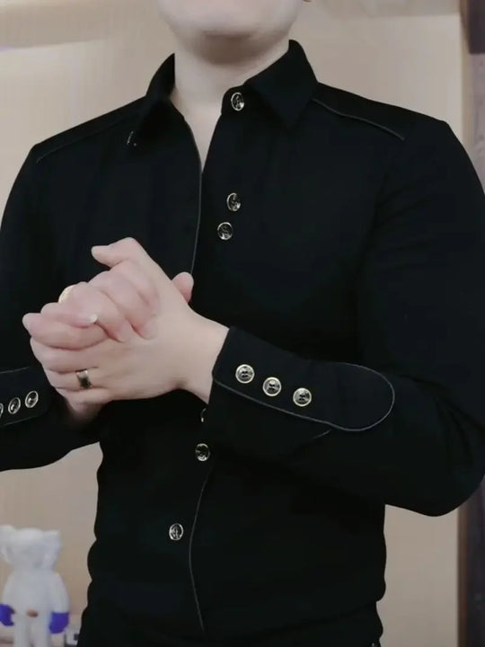 Autumn Winter Light Luxury Fashion High-end Men's Long Sleeved Lapel Sweatshirt New Trend Handsome Korean Version Slim Fit Shirt