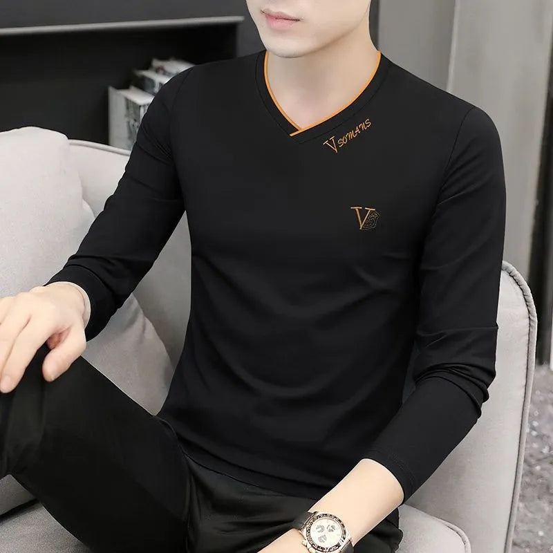 Korean Fashion Elegant Autumn T-shirt Men Loose Casual Sports Chic