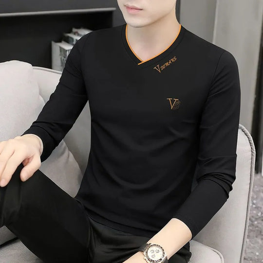 Korean Fashion Elegant Autumn T-shirt Men Loose Casual Sports Chic