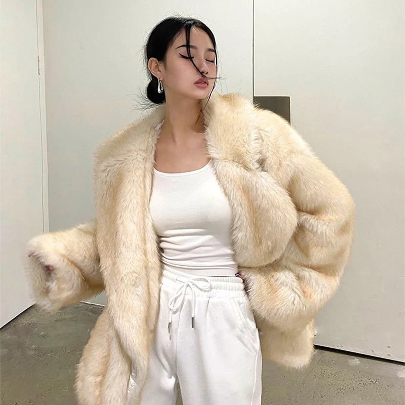 Luxury Brand Fashion Gradient Animal Color Faux Fur Coat Jacket Women