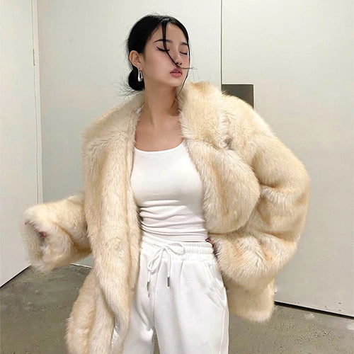 Luxury Brand Fashion Gradient Animal Color Faux Fur Coat Jacket Women