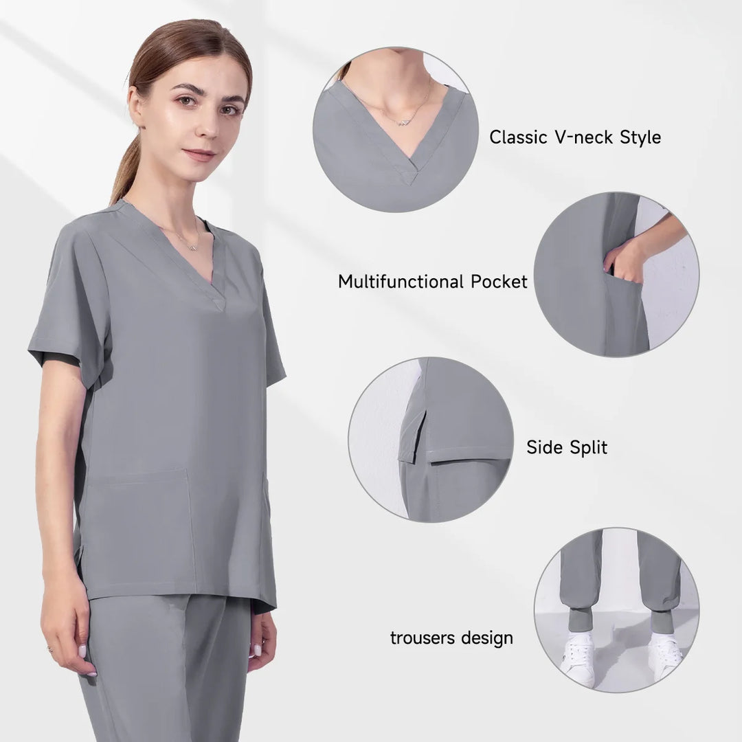 Solid Color Nursing Scrubs Women Uniforms Elasticity Pet Clinic Nurse