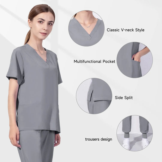 Solid Color Nursing Scrubs Women Uniforms Elasticity Pet Clinic Nurse