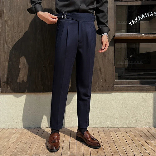 2025 New Naples High Waist Mens Suit Pants Double-Blade Gurkha Chino