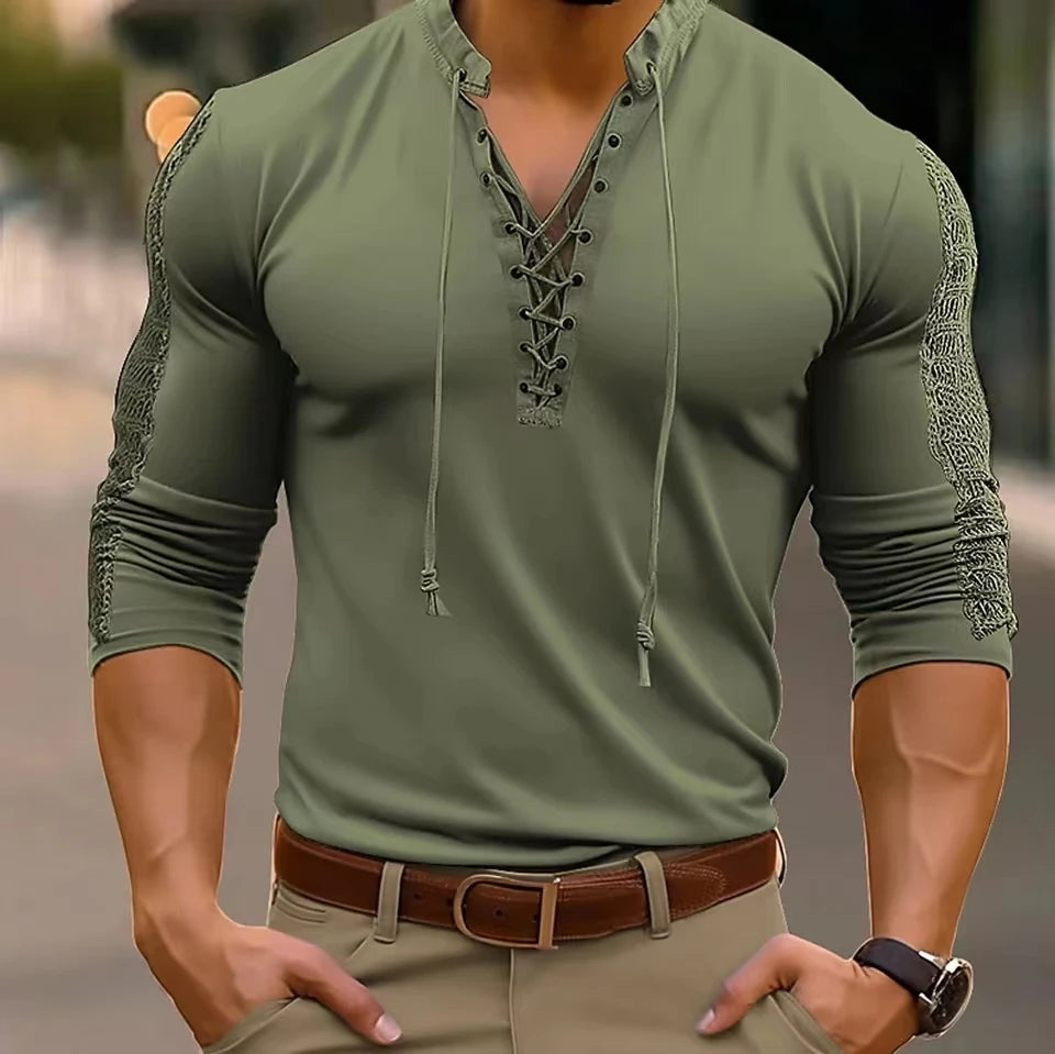2024 Spring Autumn Men T-Shirts Mesh Patchwork Long Sleeve Top Tees