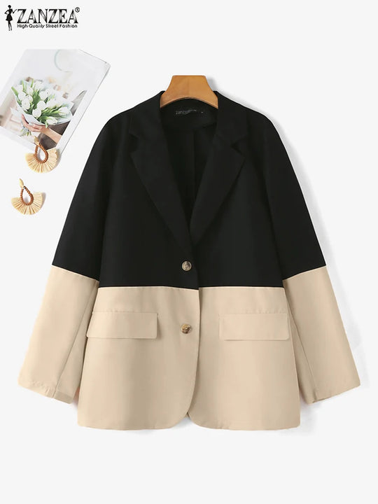 Fashion Women Blazer ZANZEA Autumn Elegant OL Work Suits Stylish Long