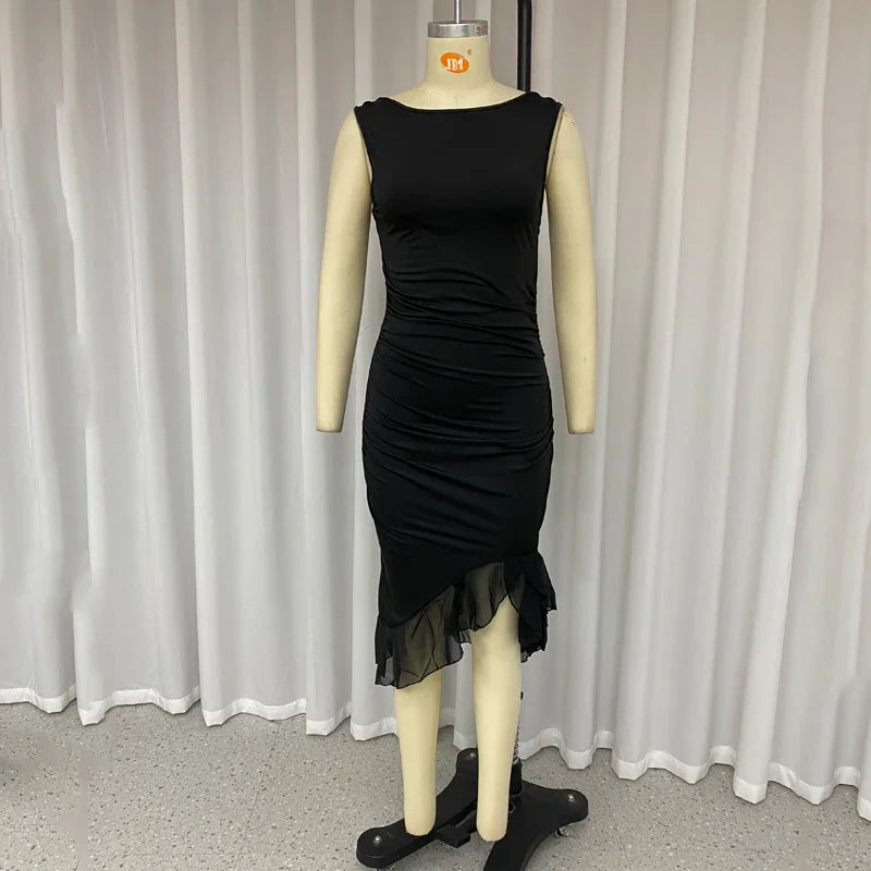 Wefads Women Maxi Dress Summer Elegant Solid Sleeveless Nipped Waist