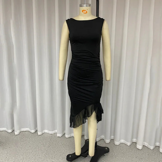 Wefads Women Maxi Dress Summer Elegant Solid Sleeveless Nipped Waist