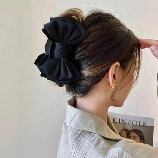 Elegant Women Bow Hair Claw Clips Double-sided Large Satin Shark Hair